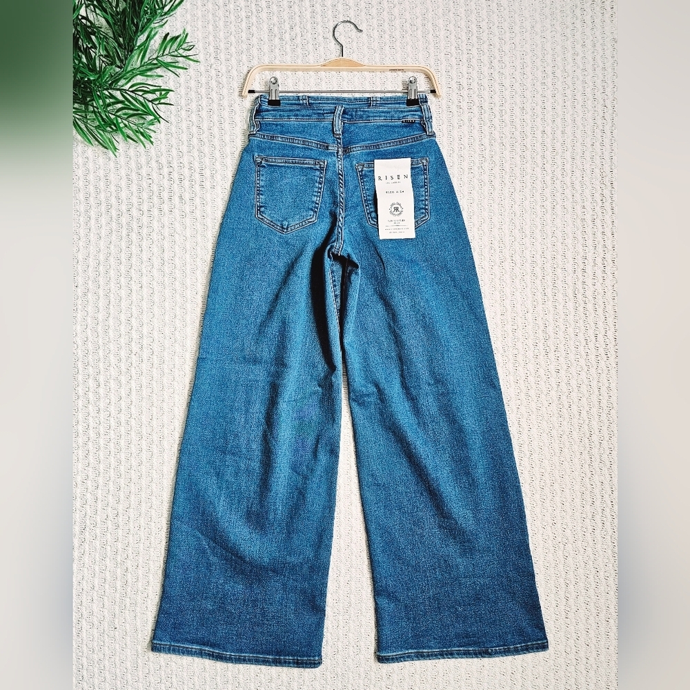 Risen MR Medium Wash Wide Leg Jeans Pleated Double Button Retro 80's Various NEW - Picture 11 of 15